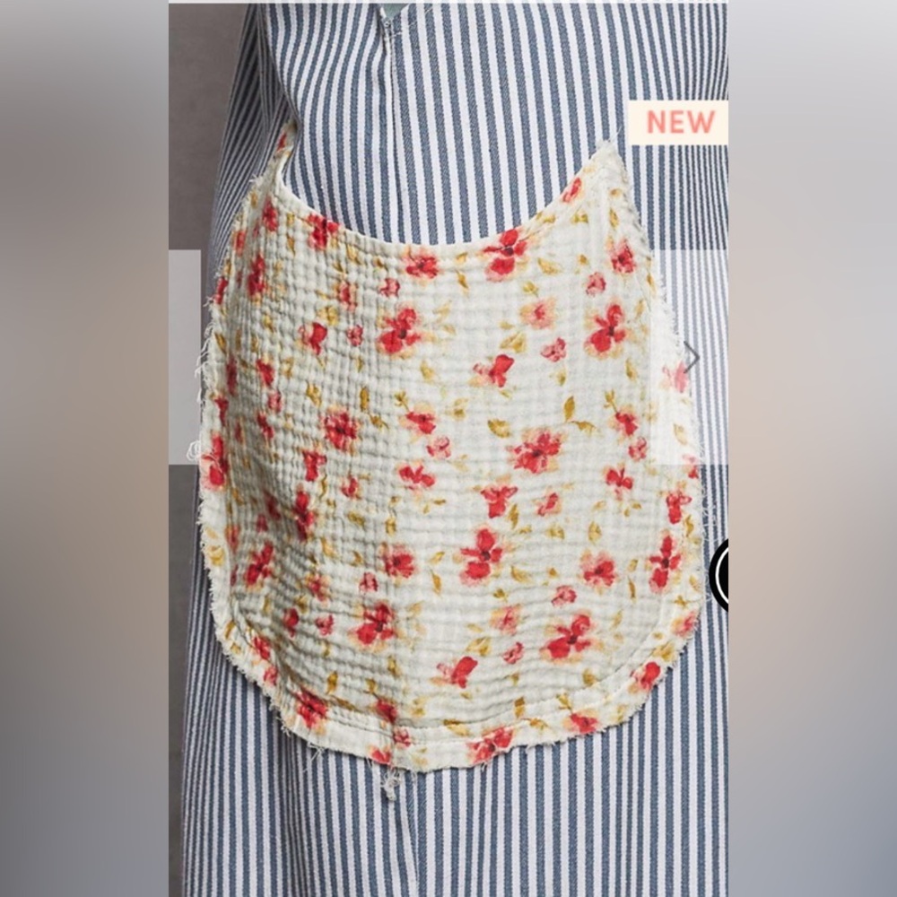 POL Striped Blue and White Wide Leg Ruffled Overalls with Floral Accents - Picture 5 of 6